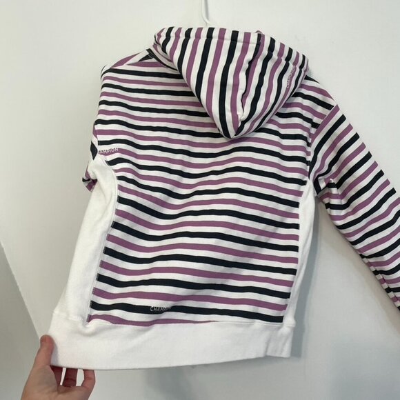 CHAMPION Life Reverse Weave Print Hoodie White Purple Gray Striped Colorblock S - Picture 12 of 16